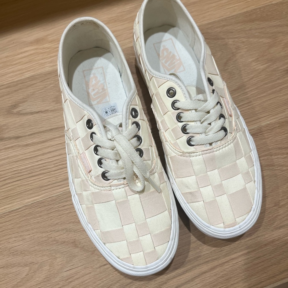 Vans Light Pink and Cream checkered Woven platform Sneakers